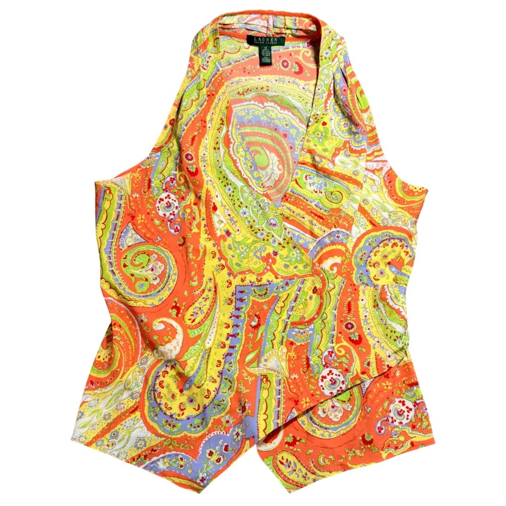 Lauren Ralph Lauren Paisley Silk Vest - Orange, Yellow, Green, Purple